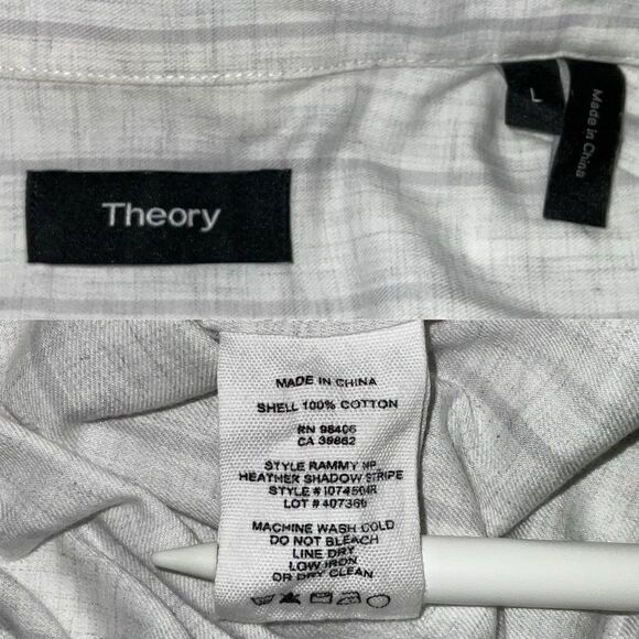 Theory White Gray Button Up Long Sleeve Shirt Large - Picture 5 of 6